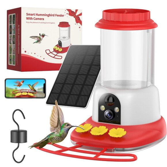 Hummingbird Feeder with Camera Solar PoweredBird Cam with 1 Year Trial AI Ident